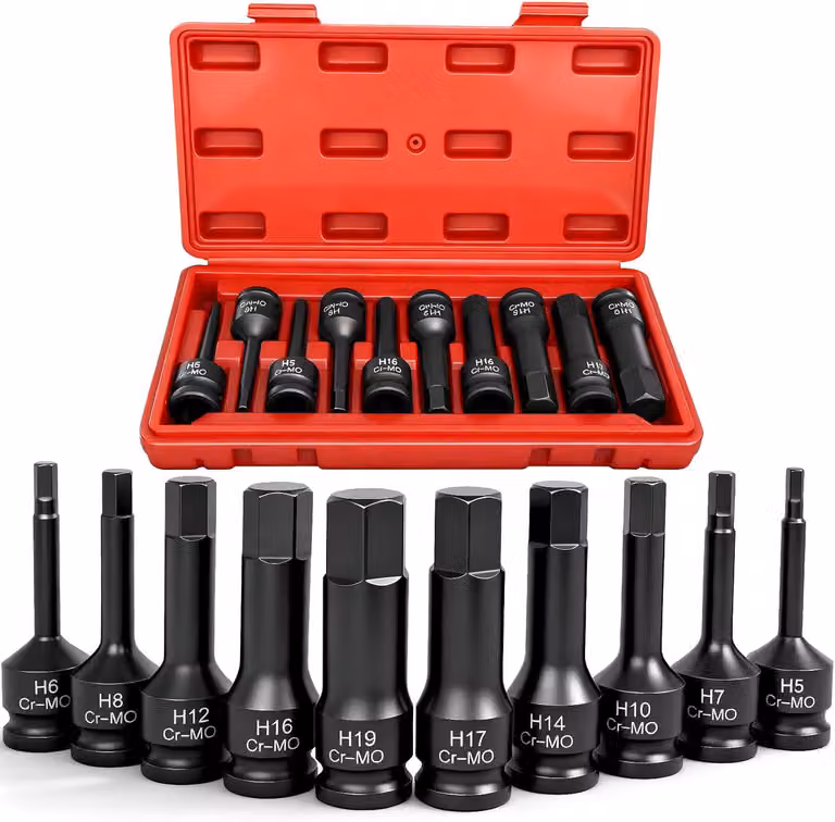 Set di chiavi a bussola, 10 pezzi, 1/2 pollice, da 5 a 19 mm, in acciaio cromo-molibdeno, per auto