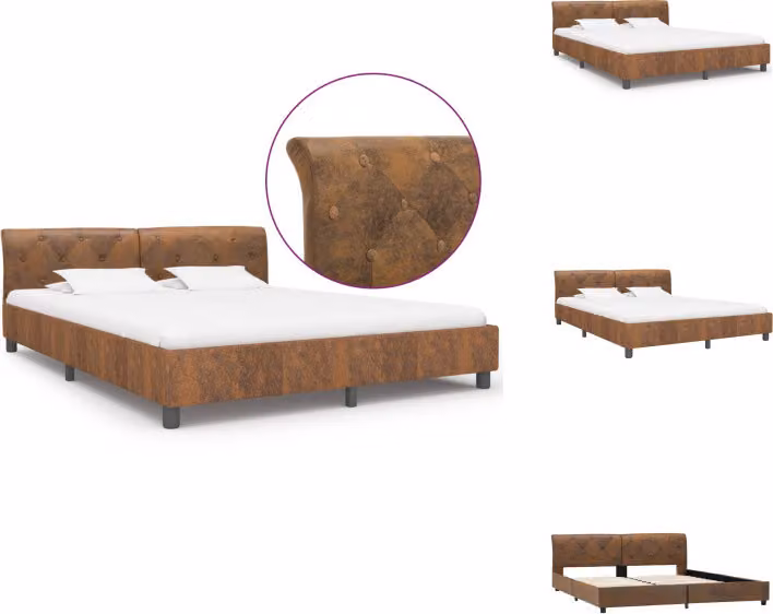 vidaXL Struttura letto in pelle scamosciata marrone 160 x 200 cm - Letti & reti