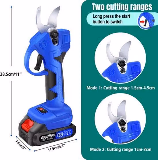Potatore elettrico da 21V - Larghezza di taglio di 28 mm - Colore blu - Adatto per giardini e frutteti