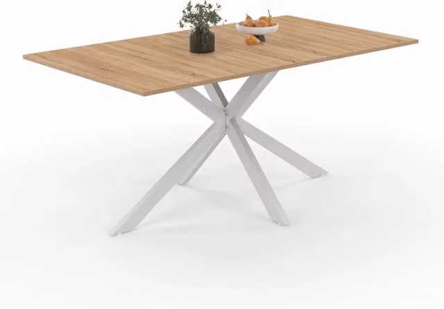 Tavolo da pranzo rettangolare IDMarket ALIX per 8 persone in legno e metallo con gambe a ragno bianche, marrone e bianco