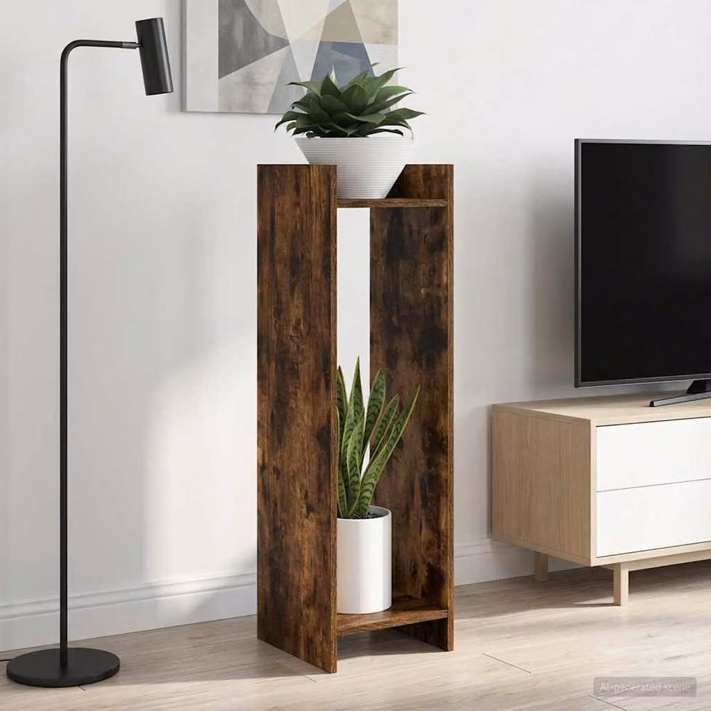 Set di 2 supporti per piante vidaXL in legno MDF, colore marrone fumo, L/P/H: 30 x 30 x 100 cm