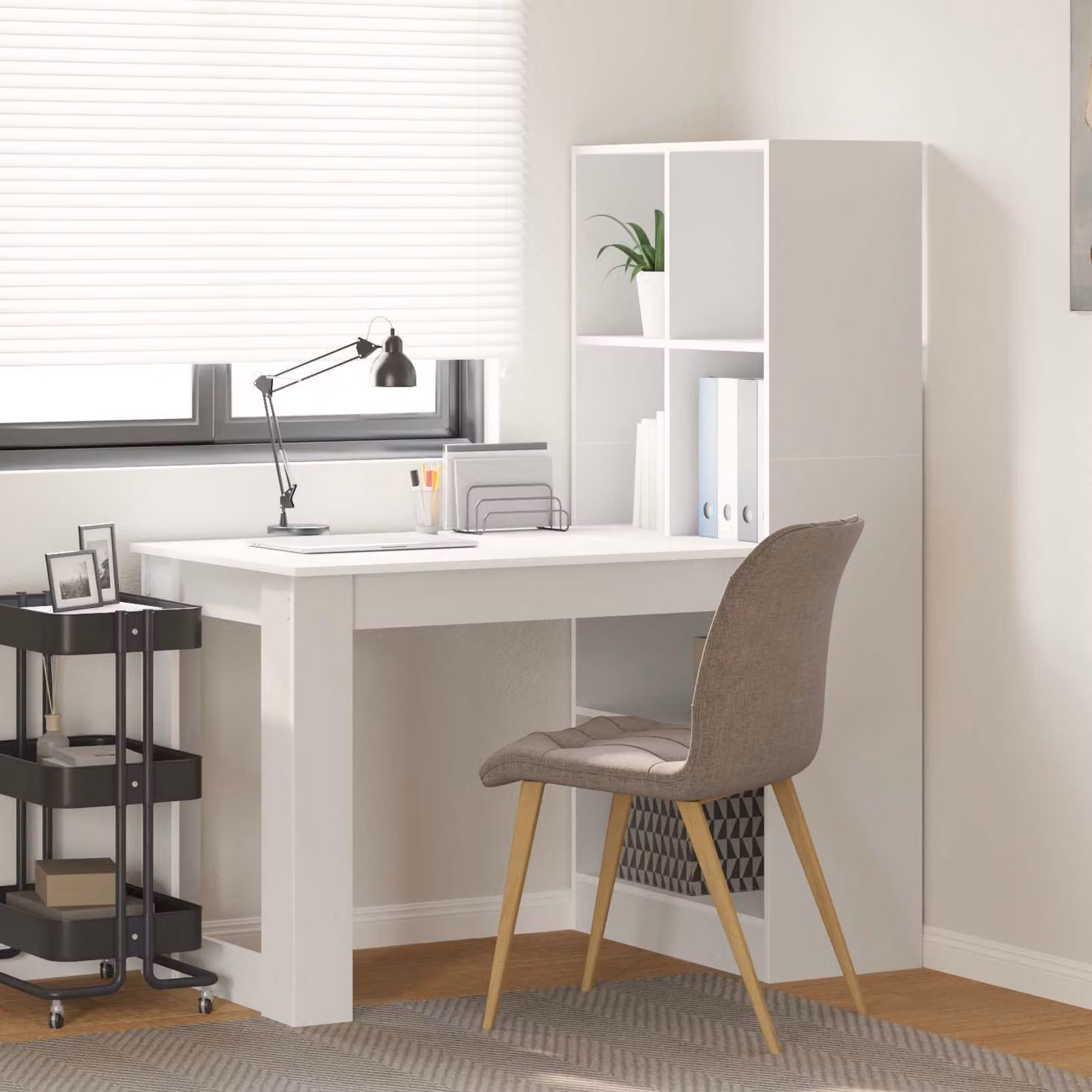 Scrivania moderna vidaXL bianca in legno ingegnerizzato L: 122 cm, P: 67 cm, H: 145 cm