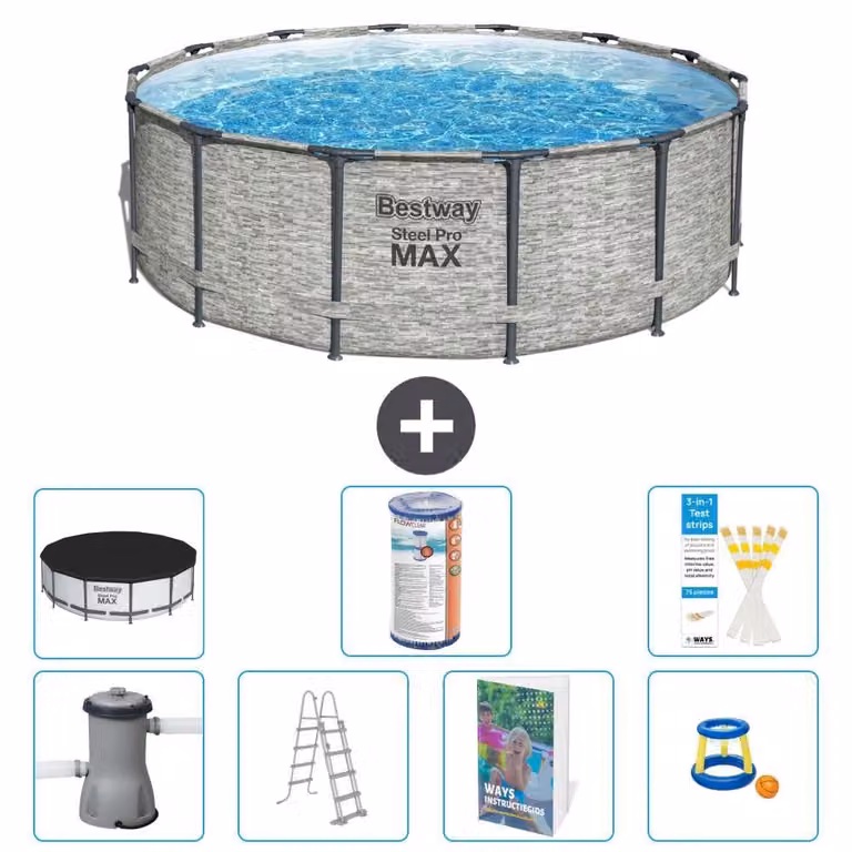 Bestway Steel Pro MAX, piscina in acciaio, forma rotonda, dimensioni 427x122 cm, composta da 6 parti, modello S541