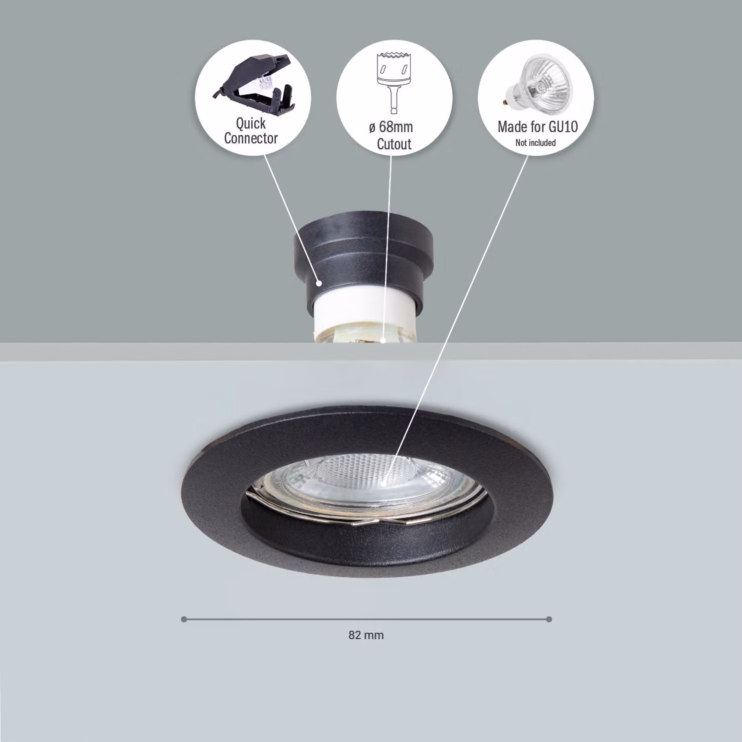 Faretto da incasso a soffitto Elva nero in metallo con vetro trasparente e design moderno per casa e ufficio – 2