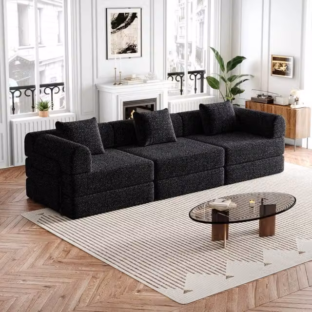 Poltrona letto trasformabile Mivray in tessuto nero con struttura in metallo e design moderno per adulti