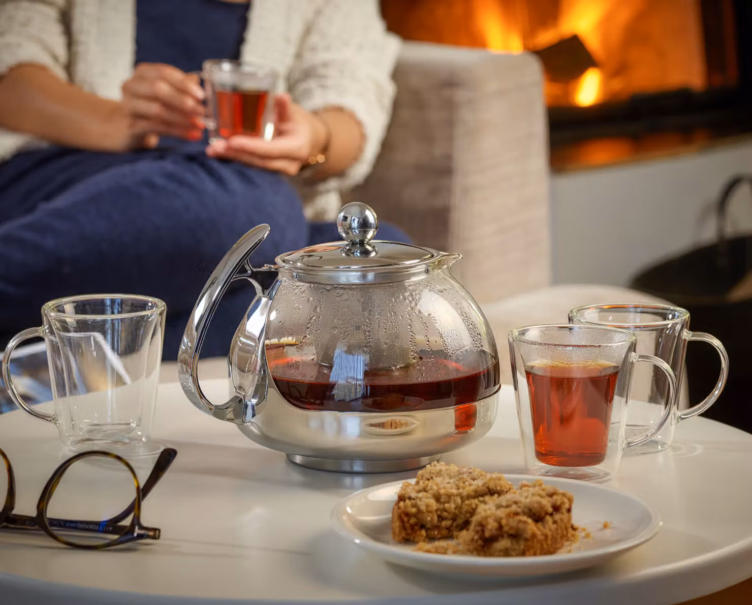 Set Teiera in vetro trasparente con infusore e 4 bicchieri termici a doppia parete Monzana® da 1,2 l – 4