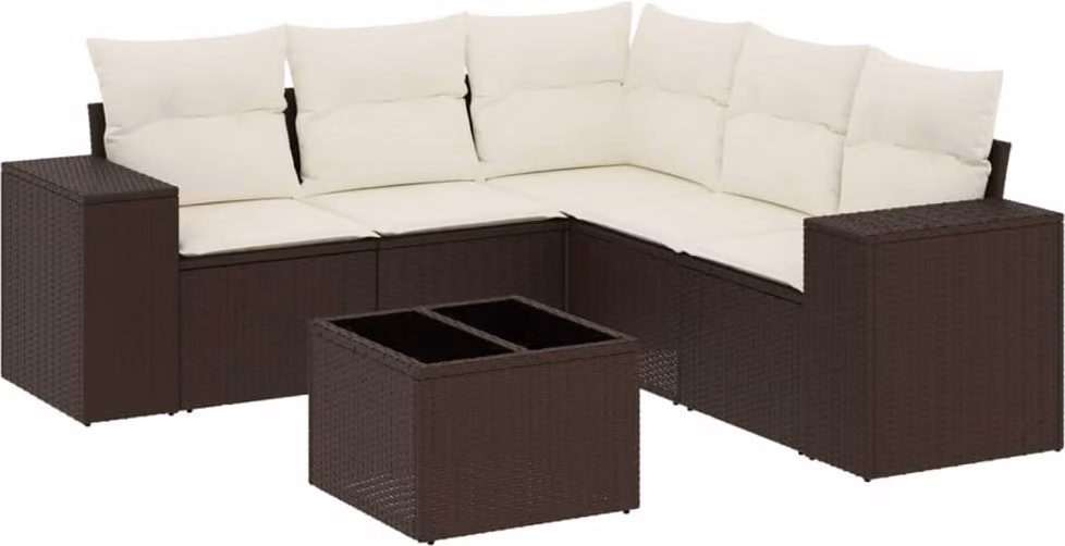 Set Divano da Giardino 6 pz con Cuscini Marrone in Polyrattan