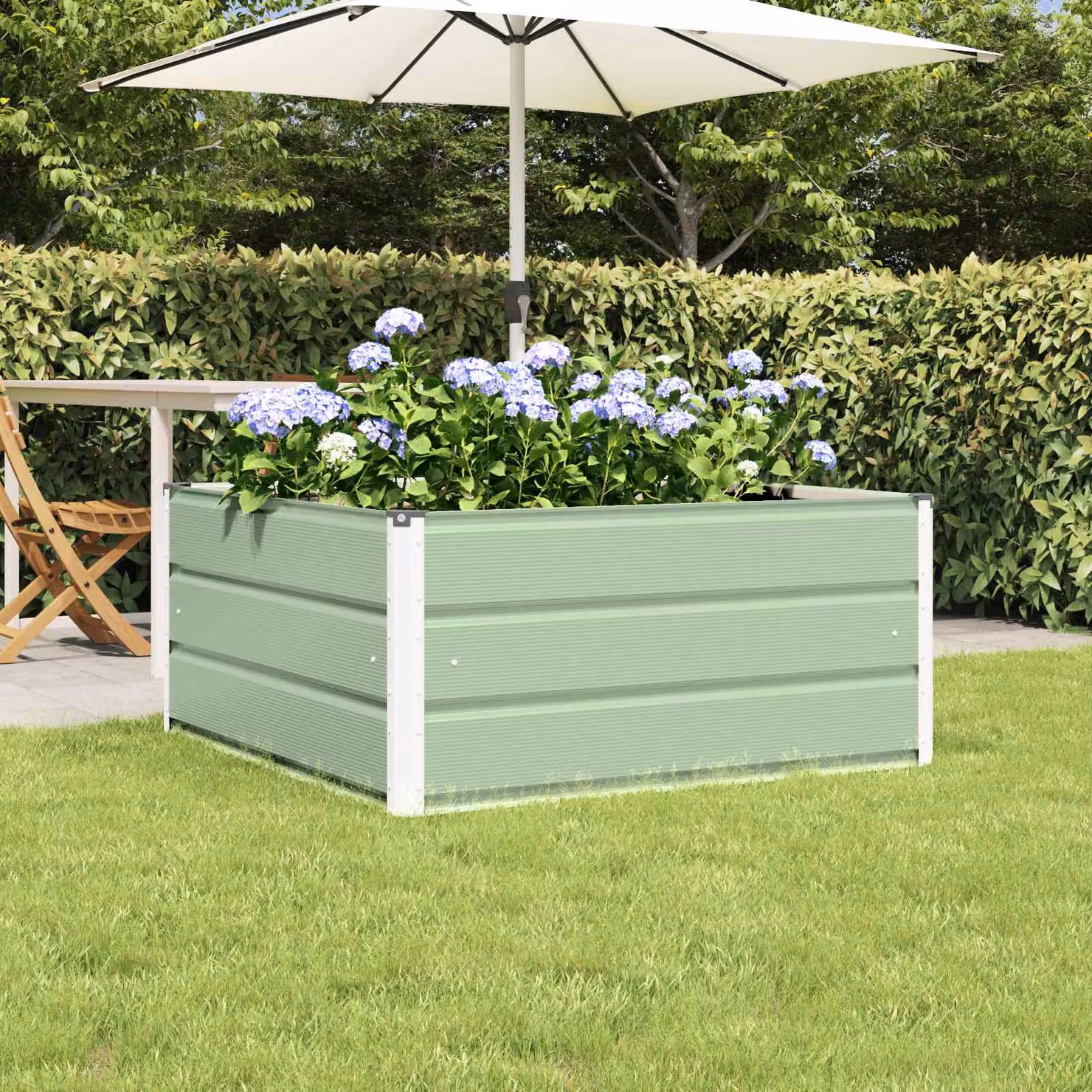 Fioriera vidaXL in acciaio verde, L 100 x P 100 x H 45 cm