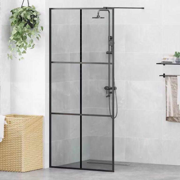 Parete Doccia Walk-in vidaXL in Vetro Temperato Trasparente con Profilo Nero L: 90 cm, H: 195 cm