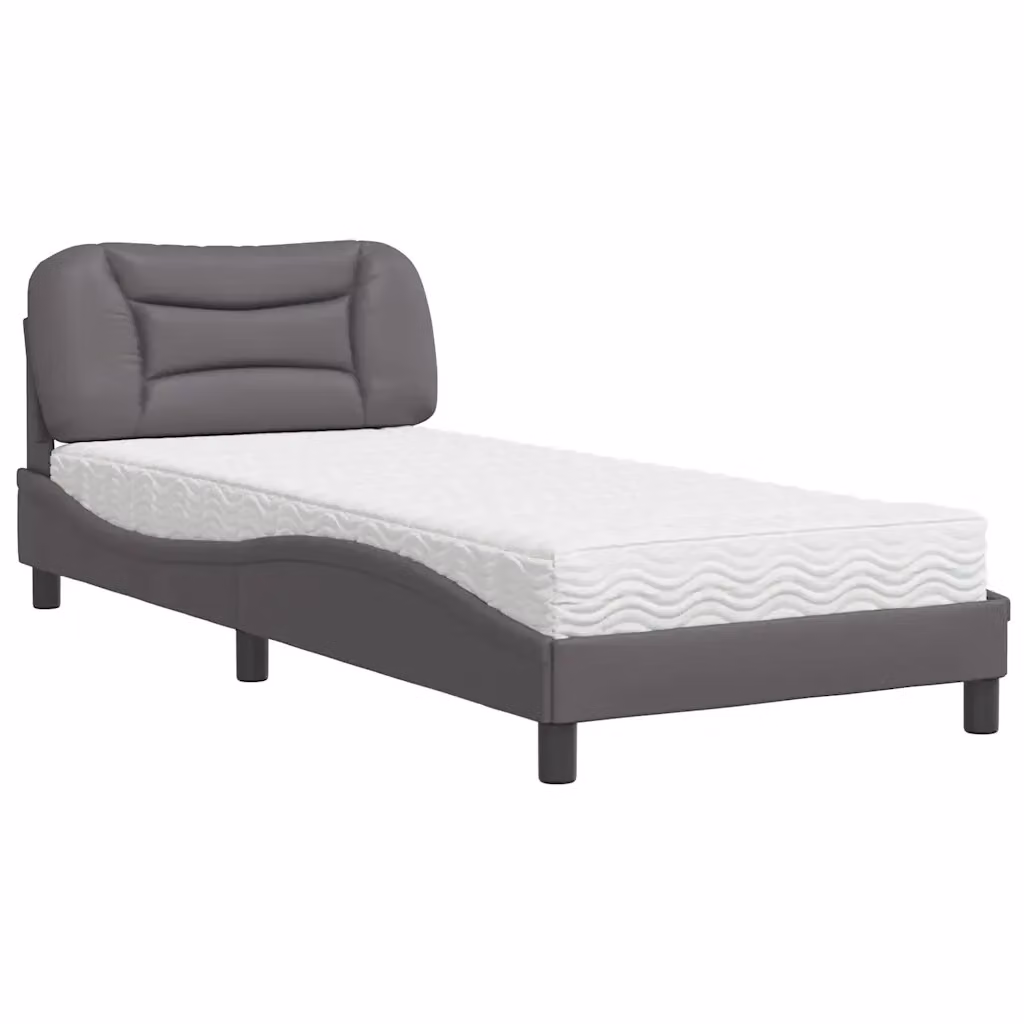 Letto con Materasso Hvar Grigio vidaXL in Similpelle e Tessuto L/P: 90 x 200 cm – 2
