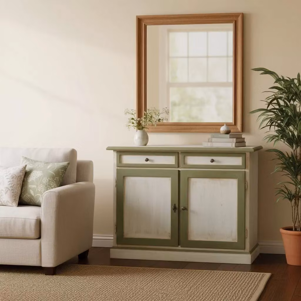 Madia credenza in legno bicolore bianco e verde stile shabby chic Mobili 2G L/P/H: 105 x 42 x 85 cm – 2