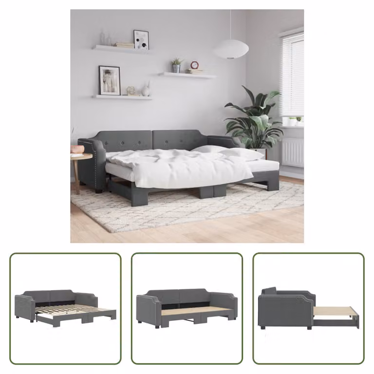 The Living Store letto da giorno allungabile grigio scuro 100x200 cm in tessuto