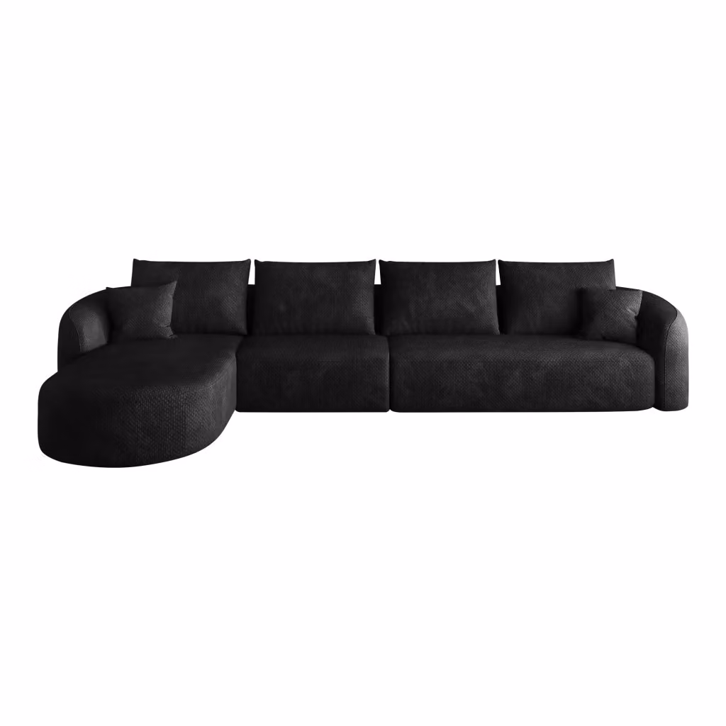 Divano angolare modulare moderno in tessuto nero per soggiorno e camera da letto L/P/H: 336 x 168 x 85 cm – 2