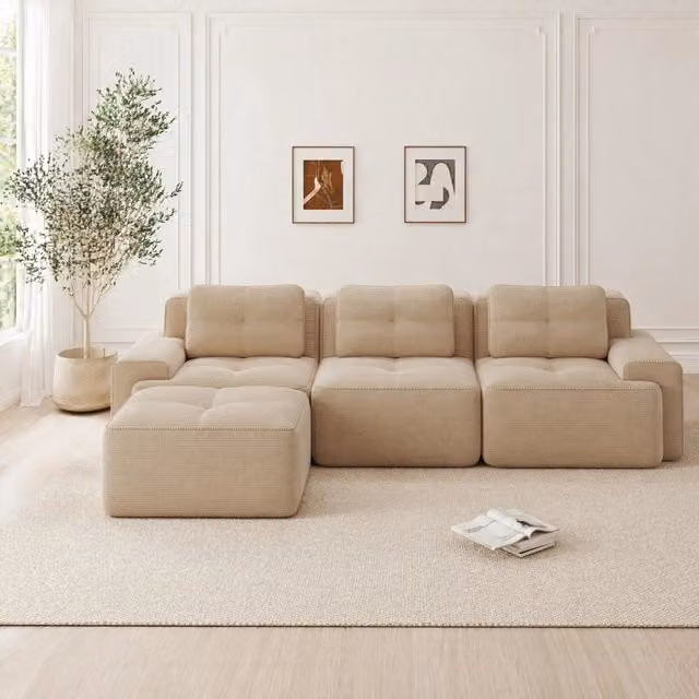 Divano modulare angolare 293x177 cm in tessuto a coste beige HOMVRA