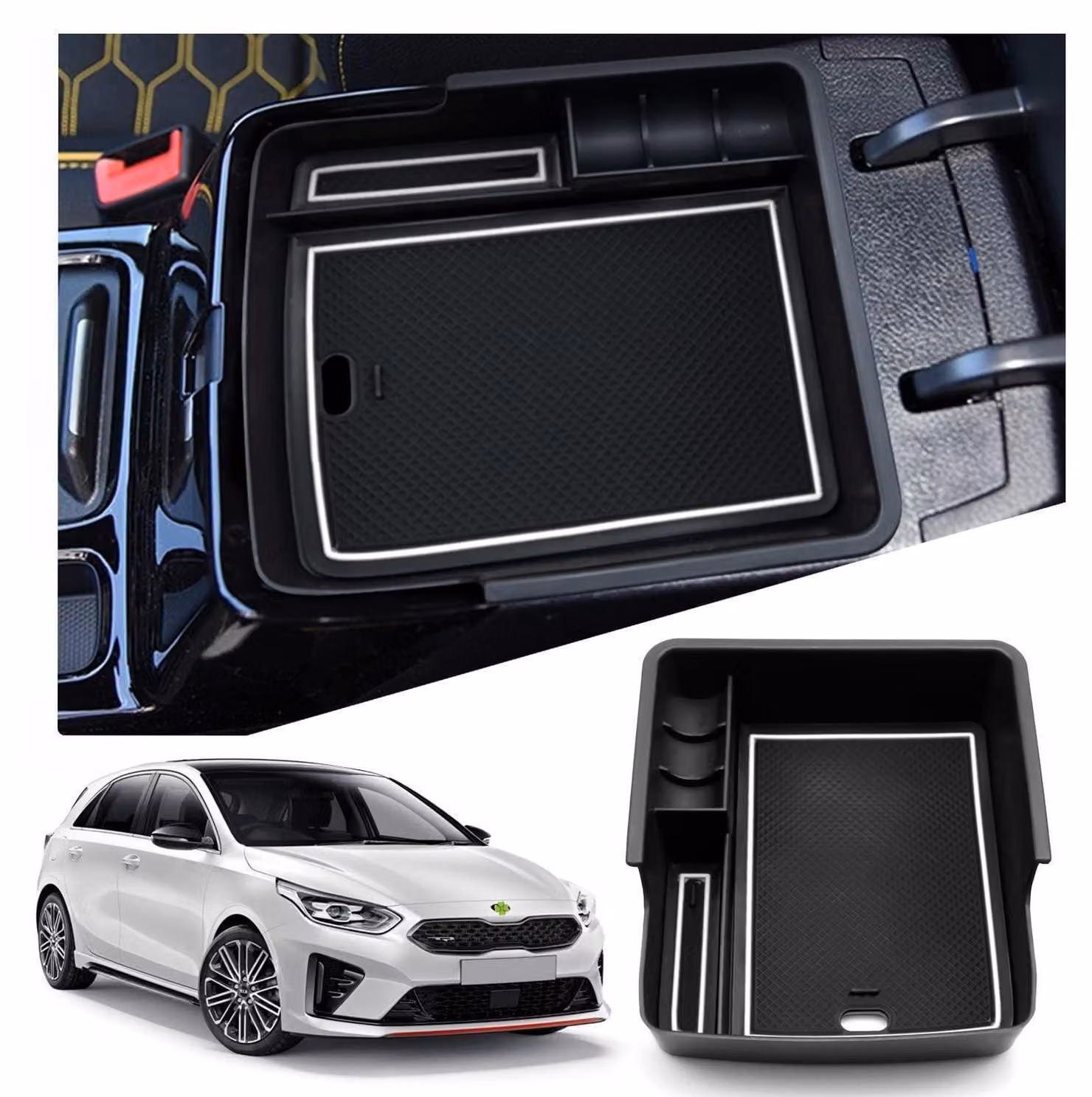 Contenitore portaoggetti per la console centrale, compatibile con Kia Ceed SW XCeed GT dal 2018 al 2026, colore bianco, realizzato in ABS