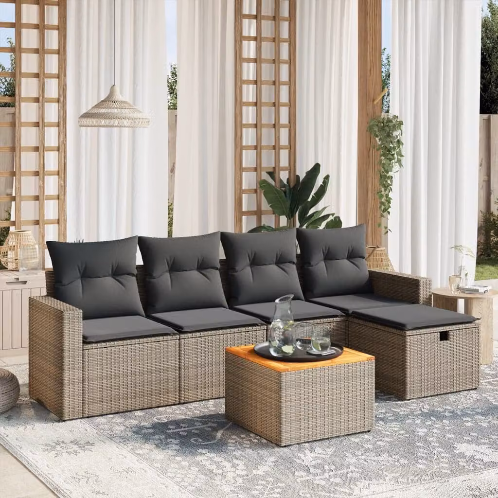 vidaXL Set Divano da Giardino a L 6 pz Grigio con Cuscini e Tavolino in Metallo e Tessuto Resistente ai Raggi UV – 1