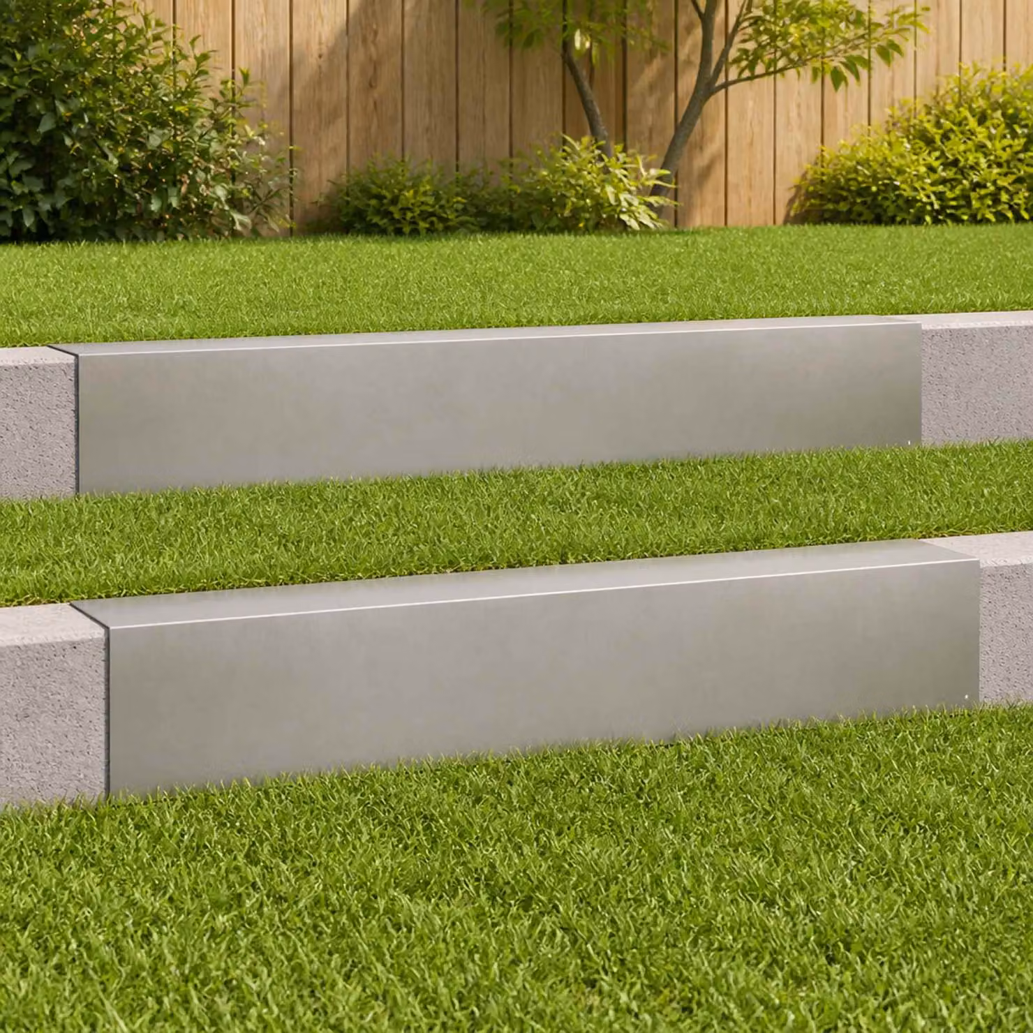 Set di 2 profili di copertura per giardino vidaXL in acciaio inossidabile grigio, L 100 cm x P 15 cm x H 15 cm