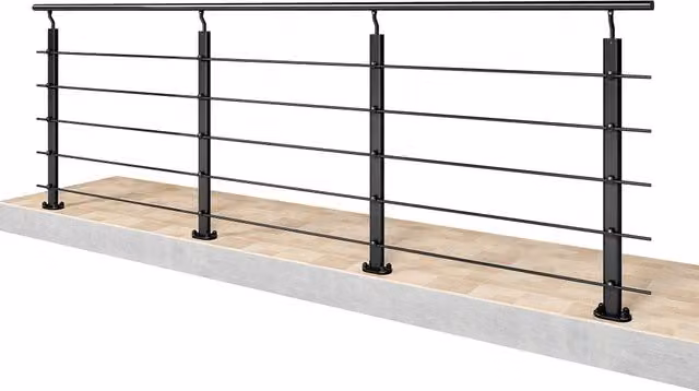 Kit ringhiera in alluminio AICA con corrimano per scala, montaggio a pavimento per uso interno ed esterno, nero opaco, Lunghezza: 300,6 cm