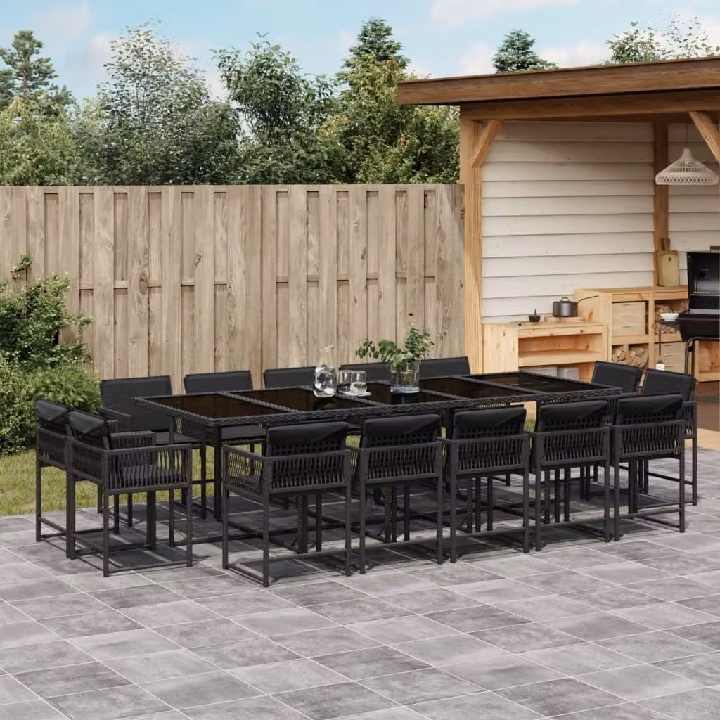 Maison Exclusive - Set da Pranzo da Giardino 15 pz con Cuscini Nero in Polyrattan