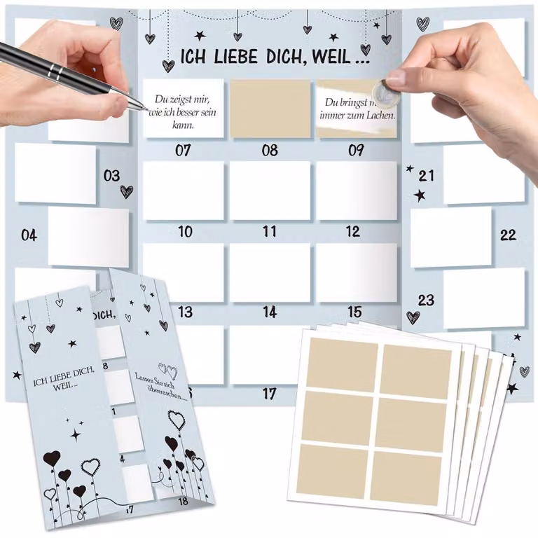 Calendario dell'Avvento per coppie, gratta e vinci, carta: "TI AMO PERCHÉ..."