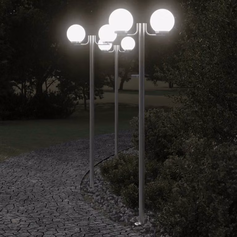 Set di 3 lampade da terra per esterni vidaXL in acciaio inox color argento, Altezza: 215 cm