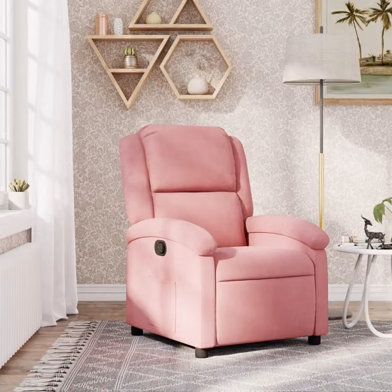 vidaXL Poltrona Reclinabile Relax in Velluto Rosa con Braccioli e Meccanismo a Leva Manuale