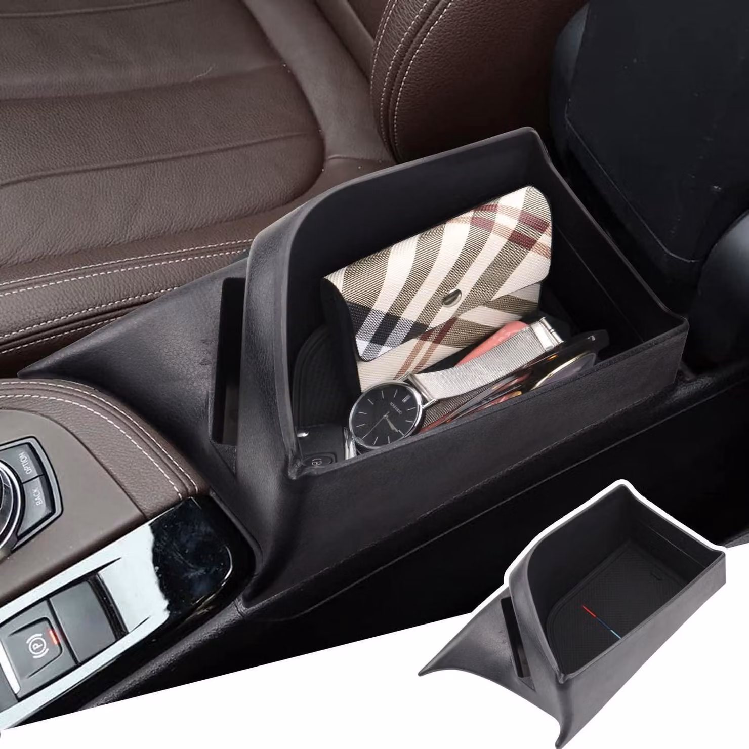 Contenitore portaoggetti per console centrale, compatibile con BMW X1 F48/X2 F39, colore nero