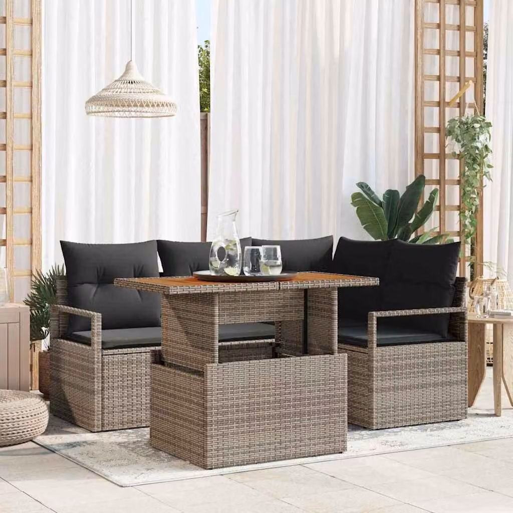 Maison Exclusive - Set da giardino composto da 5 pezzi, divano, colore grigio, realizzato in rattan sintetico