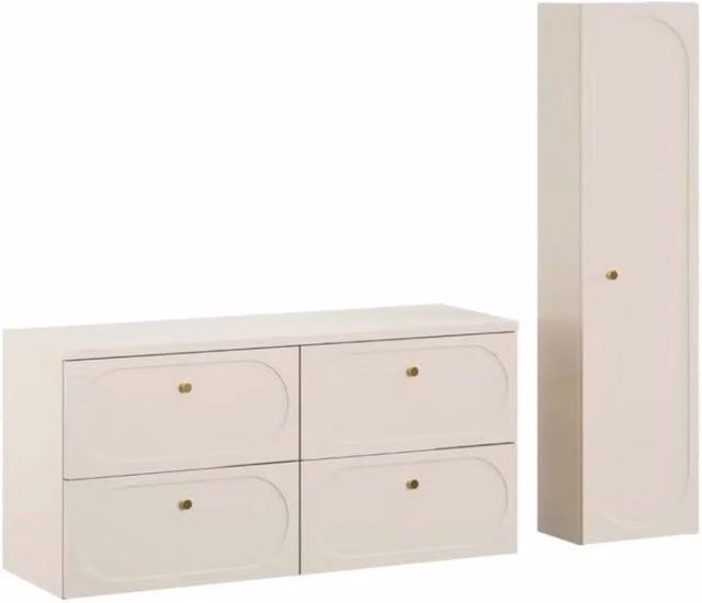 Set TORNADO beige: mobile sottolavabo 120cm + piano per lavabo + colonna contenitore