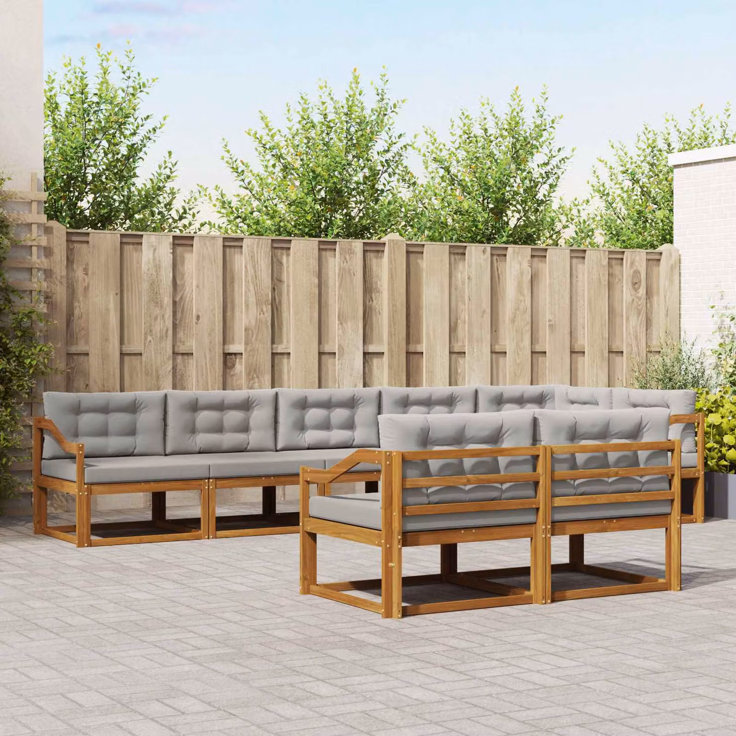 Set di divani da esterno vidaXL 8 pz in legno di acacia con cuscini, forma a L, beige e grigio
