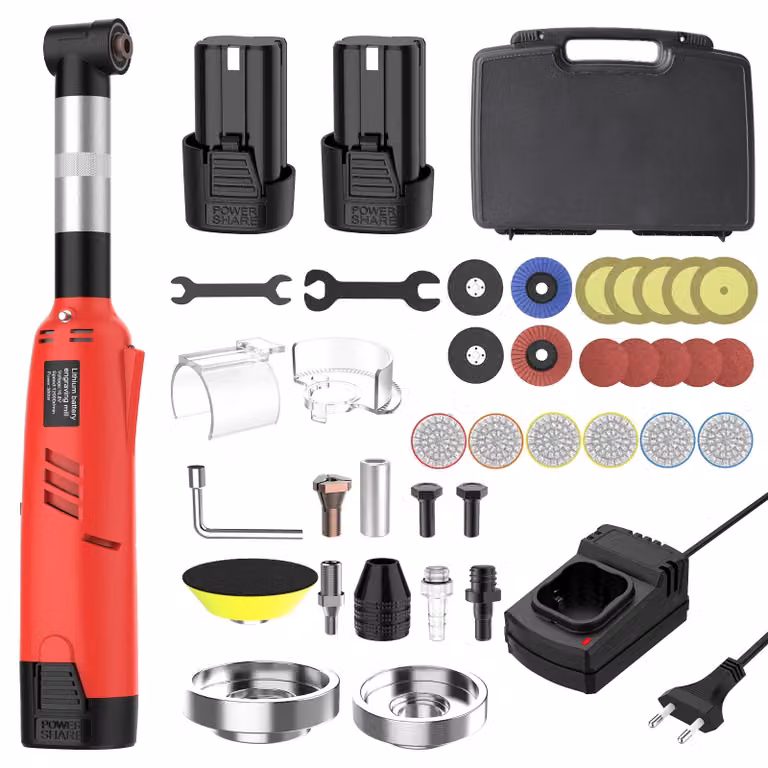 Detergente per fughe di piastrelle - Smerigliatrice angolare senza fili - 16,8 V - Angolo di 90° - 7 velocità - 12.000 giri/min - 2 batterie