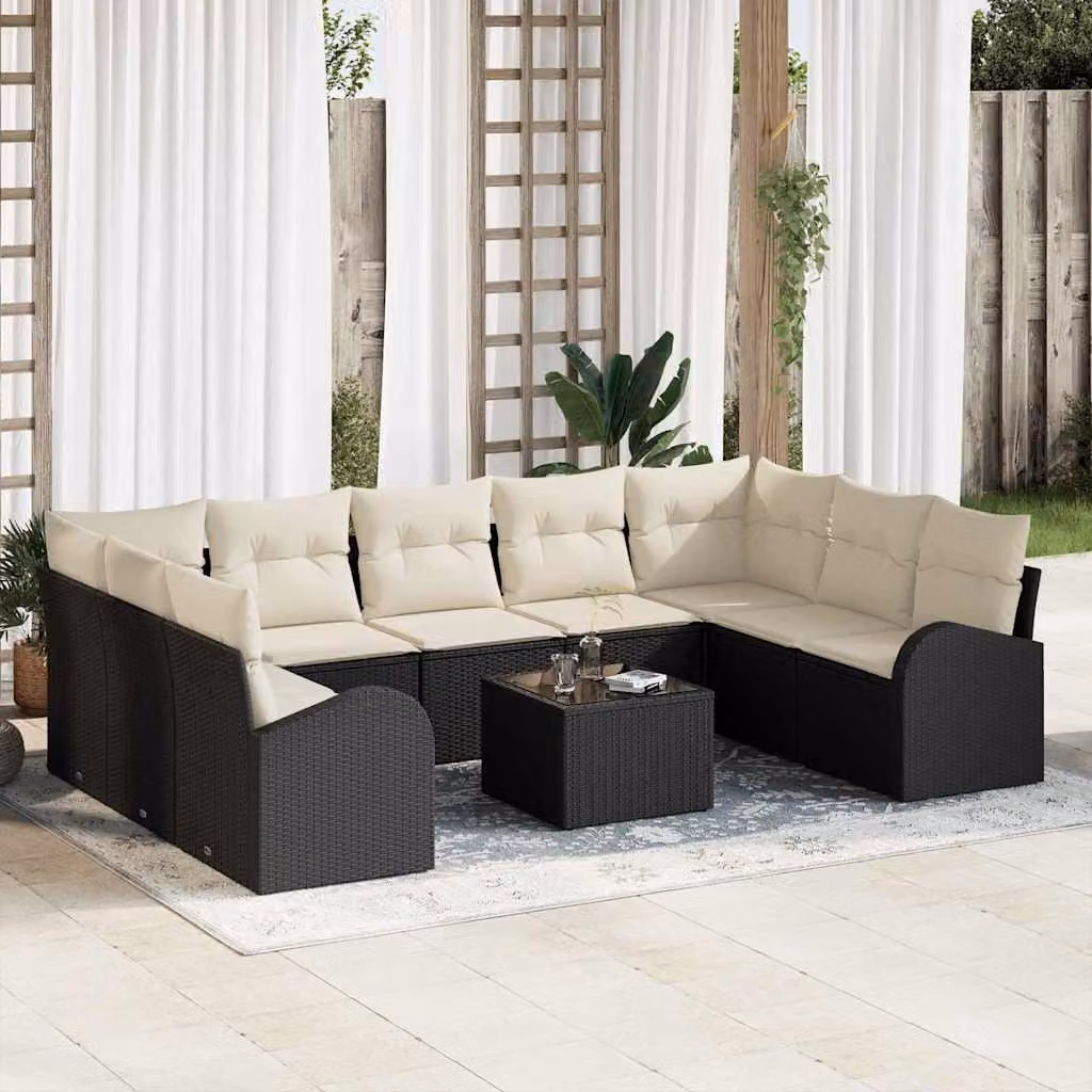 Maison Exclusive - Set di divani componibili, 10 pezzi, 9 posti, colore nero, materiale: rattan sintetico