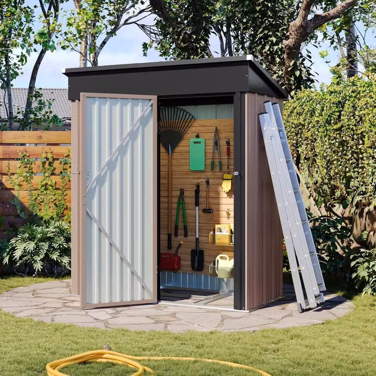 Casetta da giardino in metallo zincato, con ventilazione e serratura, color marrone, dimensioni 5x3 piedi
