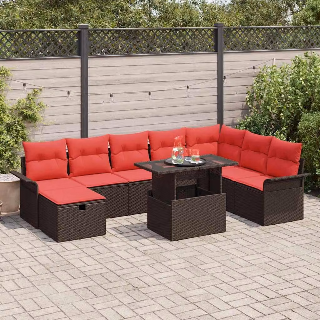 Maison Exclusive - Set di divani da giardino, 9 pezzi, color marrone, in rattan sintetico