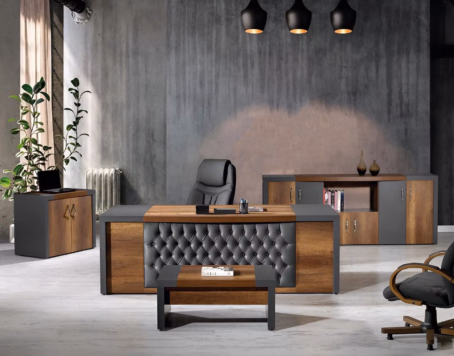 Komplettbüro Büromöbel Schreibtisch Büro Bürotisch Set 4tlg Holz Braun
