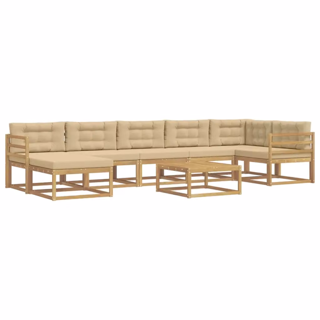 Set di divani da esterno vidaXL a forma di L con tavolino e pouf, 8 pezzi, Bianco e Beige – 2