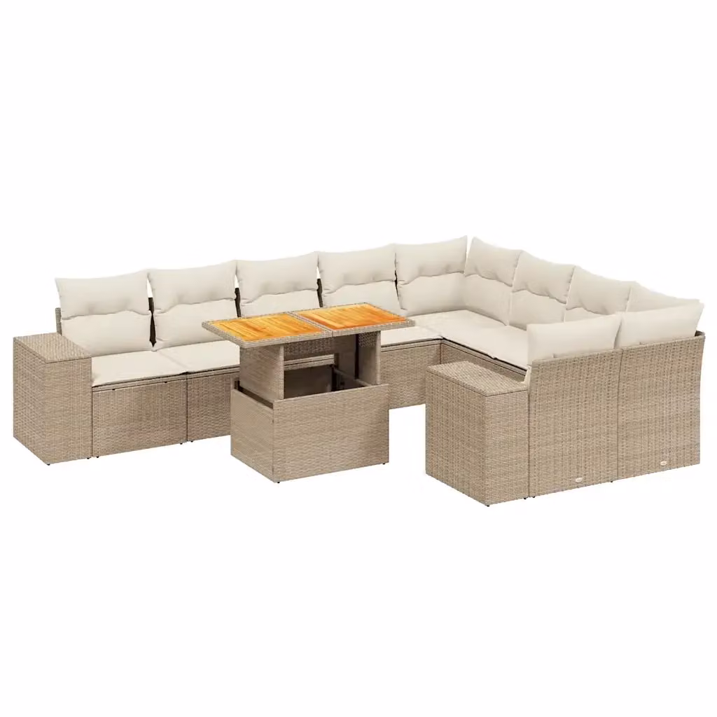 vidaXL Set Divano da Giardino 10 pz a Forma di L in Polyrattan con Cuscini Beige e Tavolino da Esterno – 2