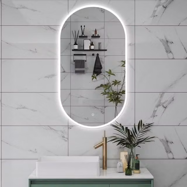 Specchio da bagno AICA rettangolare con luce LED dimmerabile, interruttore touch, funzione memoria e antiappannamento, colore bianco, L: 50 cm, H: 90 cm