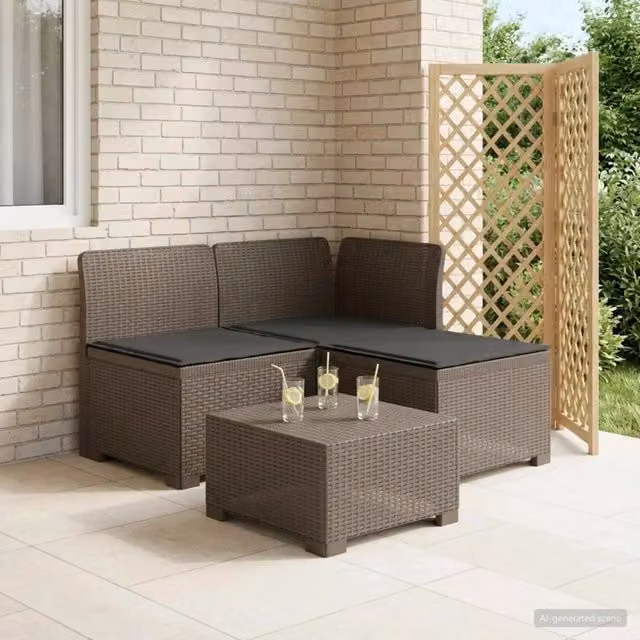 Divano da esterno-Divano da Giardino 3 posti con cuscini in look rattan PP 467811