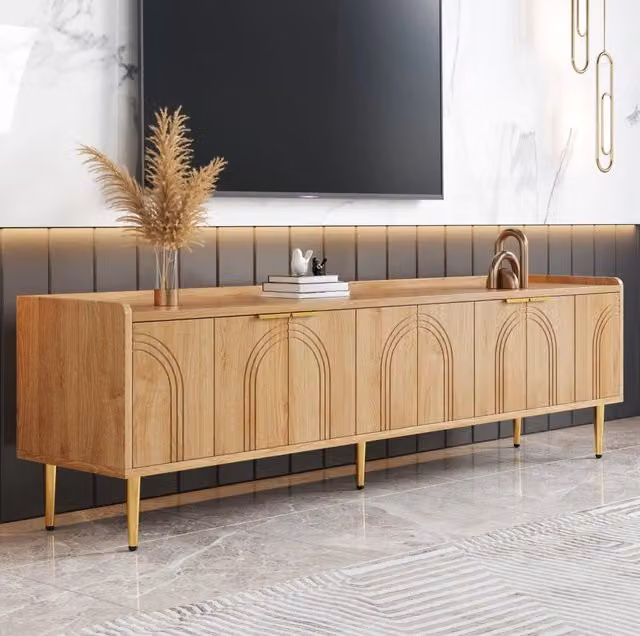 Mobile TV moderno MODFU in MDF con dettagli dorati e inserti in metallo L/P/H: 170 x 35 x 47,5 cm – 1