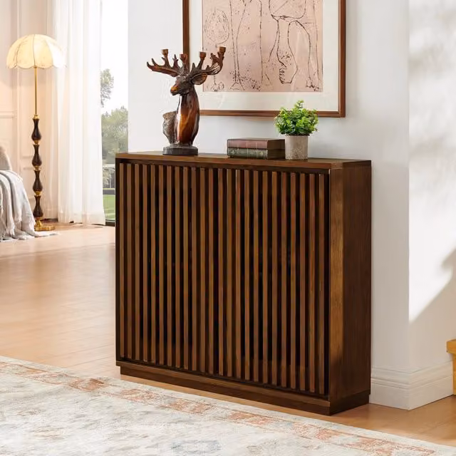 Credenza 99x23.5x82.6 cm con 2 aperture per prese in MDF noce