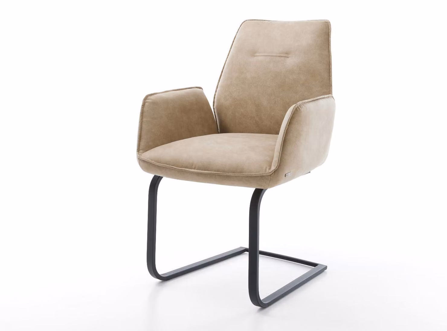 DELIFE Sedia a dondolo Zoa-Flex in microfibra beige, stile vintage. Sedia a dondolo piatta, colore nero, con molle insacchettate
