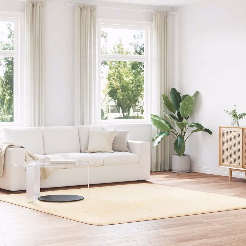 Tappeto Shaggy a Pelo Lungo vidaXL NAVARRA Crema Beige L/P: 240 x 240 cm in Poliestere