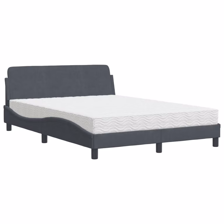 Letto con Materasso Dover Grigio Scuro 140x190 cm in Velluto