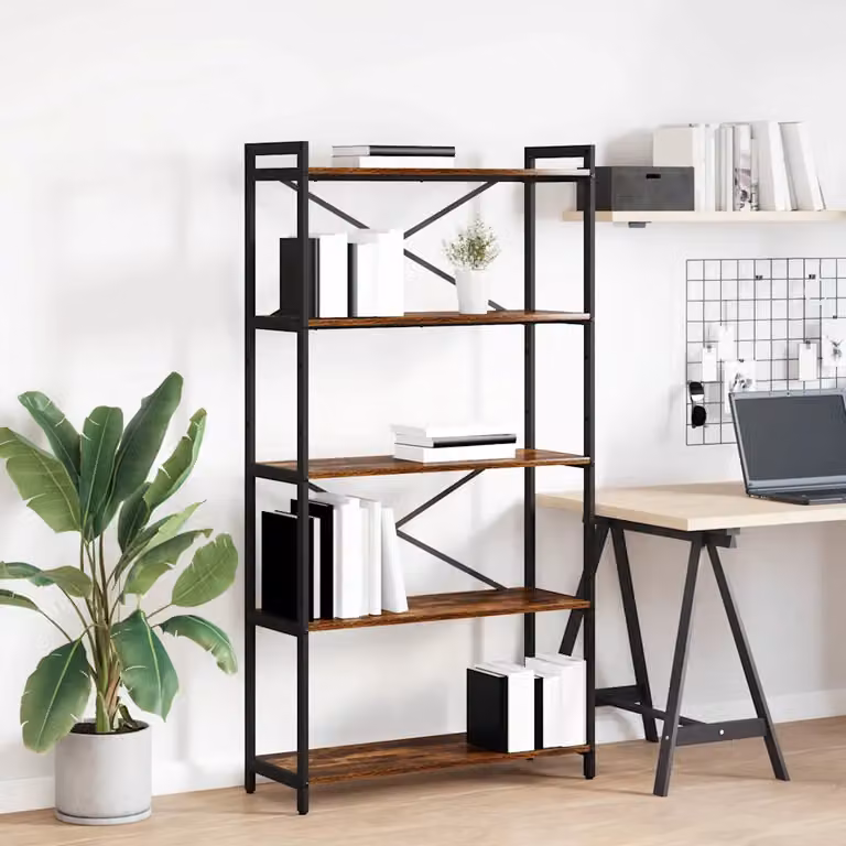 Libreria industrial vidaXL in legno e metallo, colore marrone e nero, L 80 cm x P 30 cm x H 155 cm