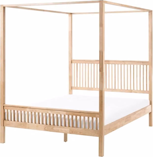 Letto matrimoniale a baldacchino con doghe e struttura in metallo bianco 160 x 200 cm stile industriale moderno