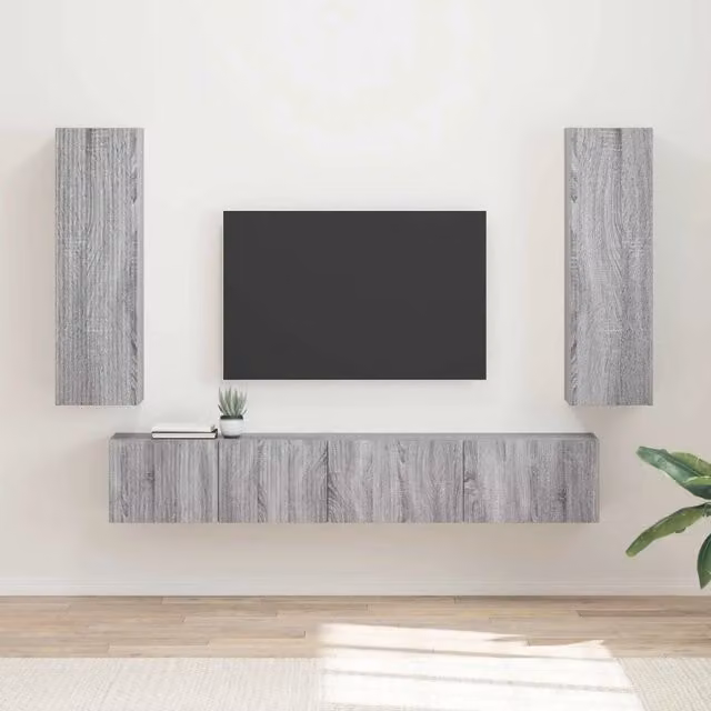 Set mobile TV componibile da 3 pezzi in legno multistrato Grigio Sonoma per soggiorno moderno