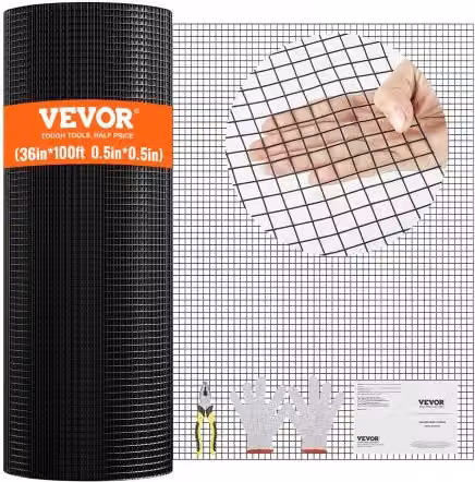 Rete Metallica Zincata e Rivestita in Vinile VEVOR per Recinzioni e Pollai, Colore Nero, L: 91 cm, P: 3048 cm