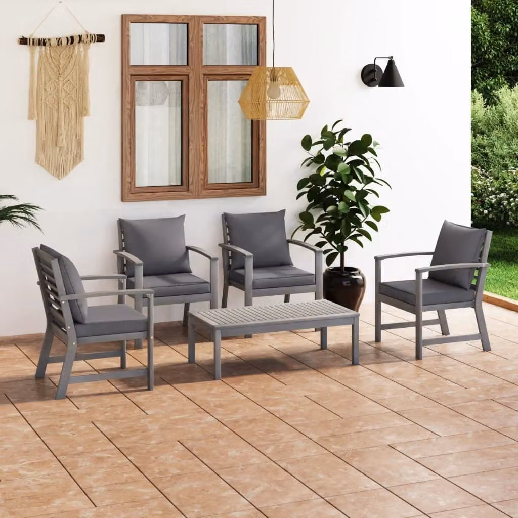 Maison Exclusive - Set da giardino da 5 pezzi con cuscini, in legno massello di acacia, grigio