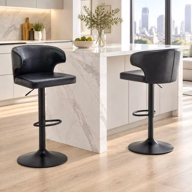 Set di 2 sgabelli da bar ULEVR regolabili 85-110 cm, girevoli a 360¡ã con schienale e poggiapiedi, neri
